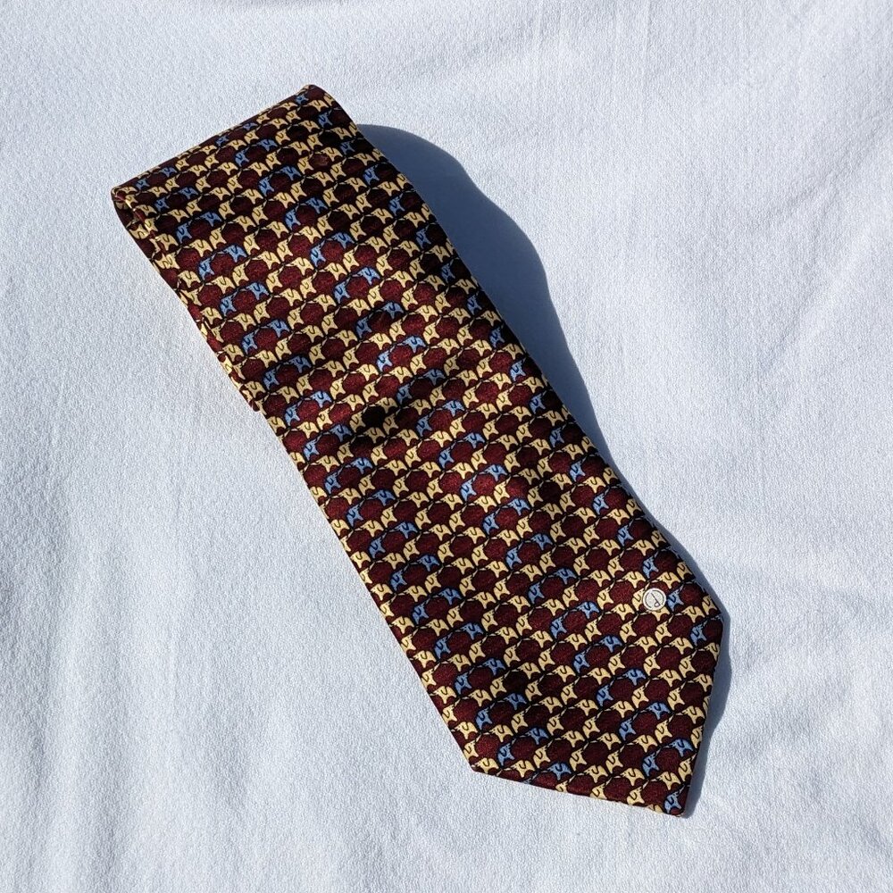 Alfred Dunhill Red Elephant Print Classic 100% Silk Tie
